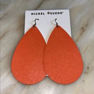 Nickel & Suede Leather Tangerine Teardrops‎ NEW Nickel Free